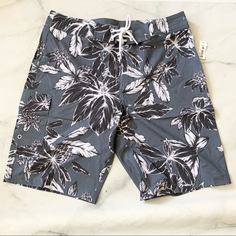 Grey tropical floral swim trunks board shorts 33